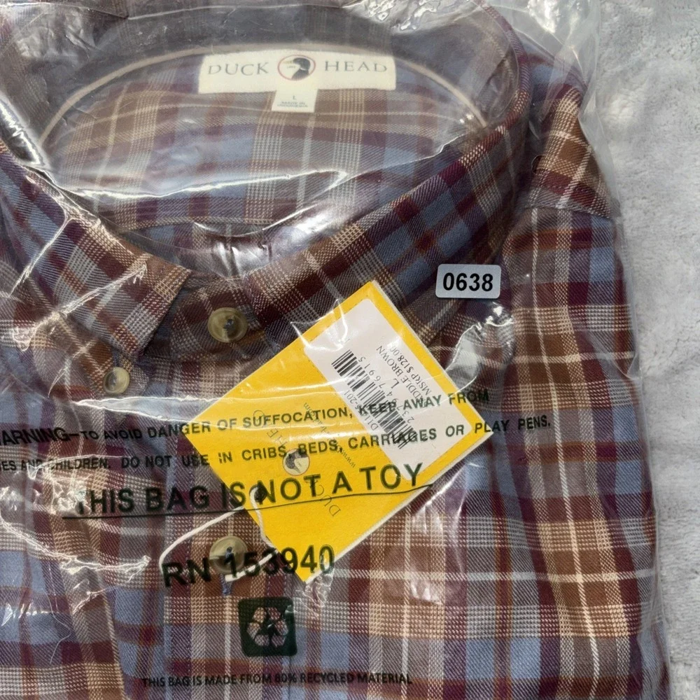 Duck Head Houser Plaid Cotton Wool Sport Shirt Saddle Brown NWT Long Sleeve‎ Lg